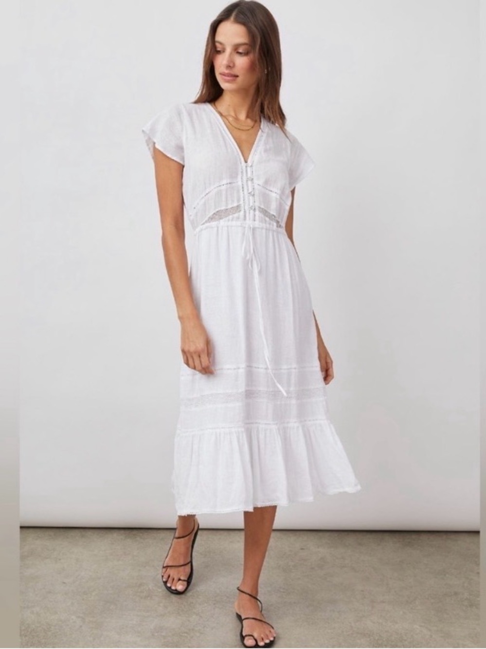 Rails white flowy tiered short sleeve cotton midi dress L